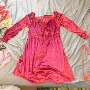 SHEIN knee length plus size maroon red velvet dress sweetheart neckline 3X